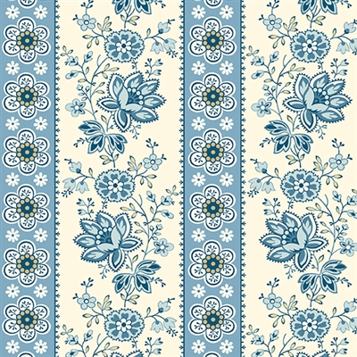 Perfect Union A-9578-B Floral Stripe in Blue Bell by Edyta Sitar