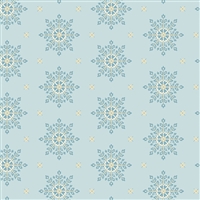 This shows a small swatch of a snowflake crystal motif on a light teal blue ground.