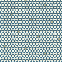 This shows a small swatch of a large cream dot on blue, with occasional tan dots in lieu of cream.