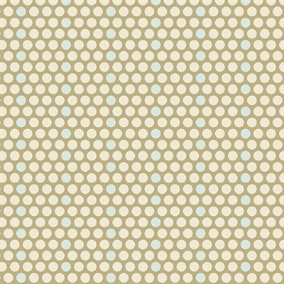 This shows a small swatch of a dot in shades of neutral with the occasional pale teal blue dot.