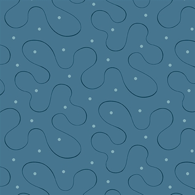 This shows a thin blue ribbon cascading in a serpentine ribbon with a dot on a medium dark ground.