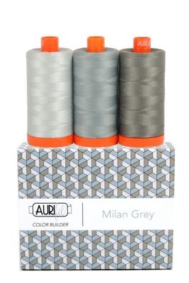 Aurifil Mako Cotton Thread 50wt Milan Grey 3 pack
