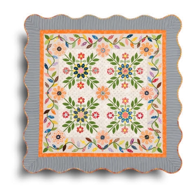 Orange Sherbet Quilt Pattern by Irene Blanck is a pretty four block applique quilt with a scalloped edge border.