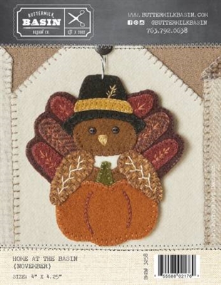 Home at the Basin Turkey Ornament Pattern  " November" from Buttermilk Basin shows a cute little wool turkey ornament for Thanksgiving that you can make with this pattern.