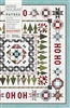 Ho Ho Holiday Quilt Pattern by Basic Grey shows a quilt featuring large star  block in its center medallion sent, surrounded by various borders of woven ribbon, pine trees and more, perfect as a Christmas, Holiday or Winter Quilt.