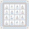 Baby blue and gray quilt features a design of sail boats repeated in blocks and rows to make this 62" quilt.
