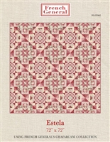 Two block, diagonal  quilt featuring pink, red, cream and taupe color scheme by French General Fabrics