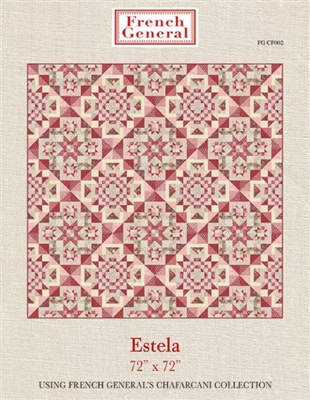 Two block, diagonal  quilt featuring pink, red, cream and taupe color scheme by French General Fabrics