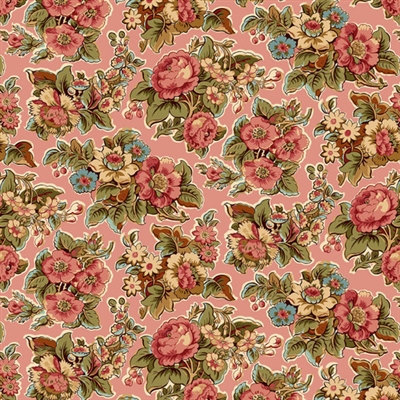 BANNARD HILLS: Chintz floral in pink showcases clusters of flowers suitable for broderie perse.