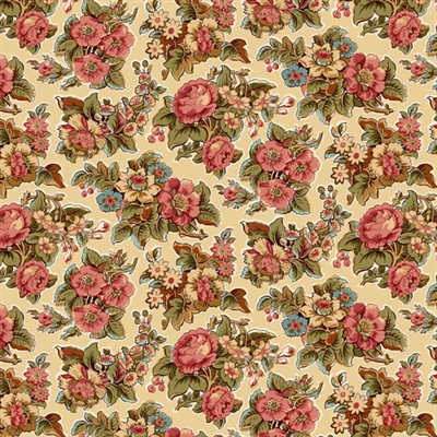 BANNARD HILLS: Chintz floral in cream showcases clusters of flowers suitable for broderie perse.
