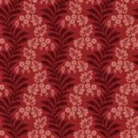 BANNARD HILLS: Serpentine vine Stripe features a large scale leafy stripe in shades of red designed by Michelle Yeo.