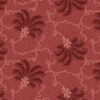 BANNARD HILLS: Palm & Coral  in Red is a beautiful background, blender fabric  designed by Michelle Yeo.