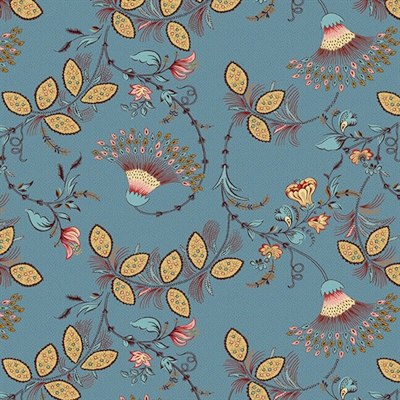 Lille:  Fan Floral in Deep Teal Blue by Michelle Yeo