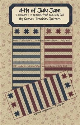 This quilt design features stars and stripes for the 4th of July in shades of red, tan and blue.