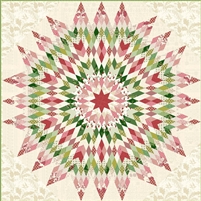 Amaryllis  Quilt Pattern by Laundry Basket Quilts shows a large lone star quilt variation in cream pink and green that would liven up your holiday dÃ©cor.