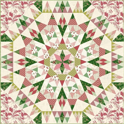 Montana Quilt Pattern by Laundry Basket Quilts shows a large star quilt in cream pink and green that would liven up your holiday dÃ©cor.