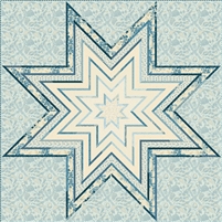 The Sea Star Quilt Pattern by Laundry Basket Quilts features a large central star created with an outline of the star shape, using narrow strips of color, with all the fabrics being from the Blue Escape Collection.