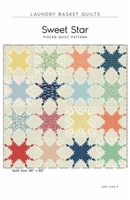Sweet Star Quilt Pattern by Laundry Basket Quilts shows feathered stars in multiple  colors.