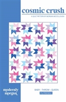 Bright colorful quilt features a bright star on a white ground for half the block, and it is constructed without HST or Flying Geese!