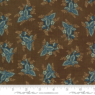 Maria's Sky Leaves in Chestnut Brown with Blue  by Betsy Chutchian for Moda