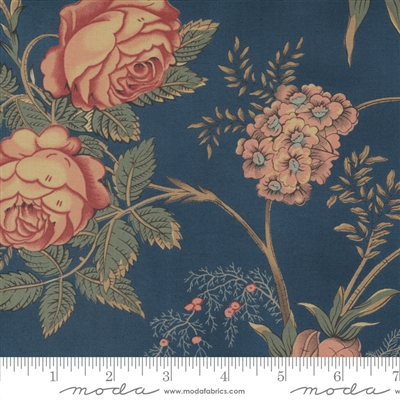 Kate's Garden In Floral Bloom-An Antique Rose Teal/Navy Blue by Betsy Chutchian for Moda