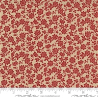 This fabric features a tiny red  flower outline with leaves on an oyster  ground