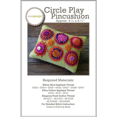 Circle Play Pincushion Pattern by Sue Spargo6 hand embroidered wool & velvet circles, heavily embellished with threads.