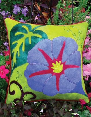 Gorgeous Morning Glory pillow  beautifully designed wool applique, crafted in buttery soft, hand dyed wool in vibrant color.